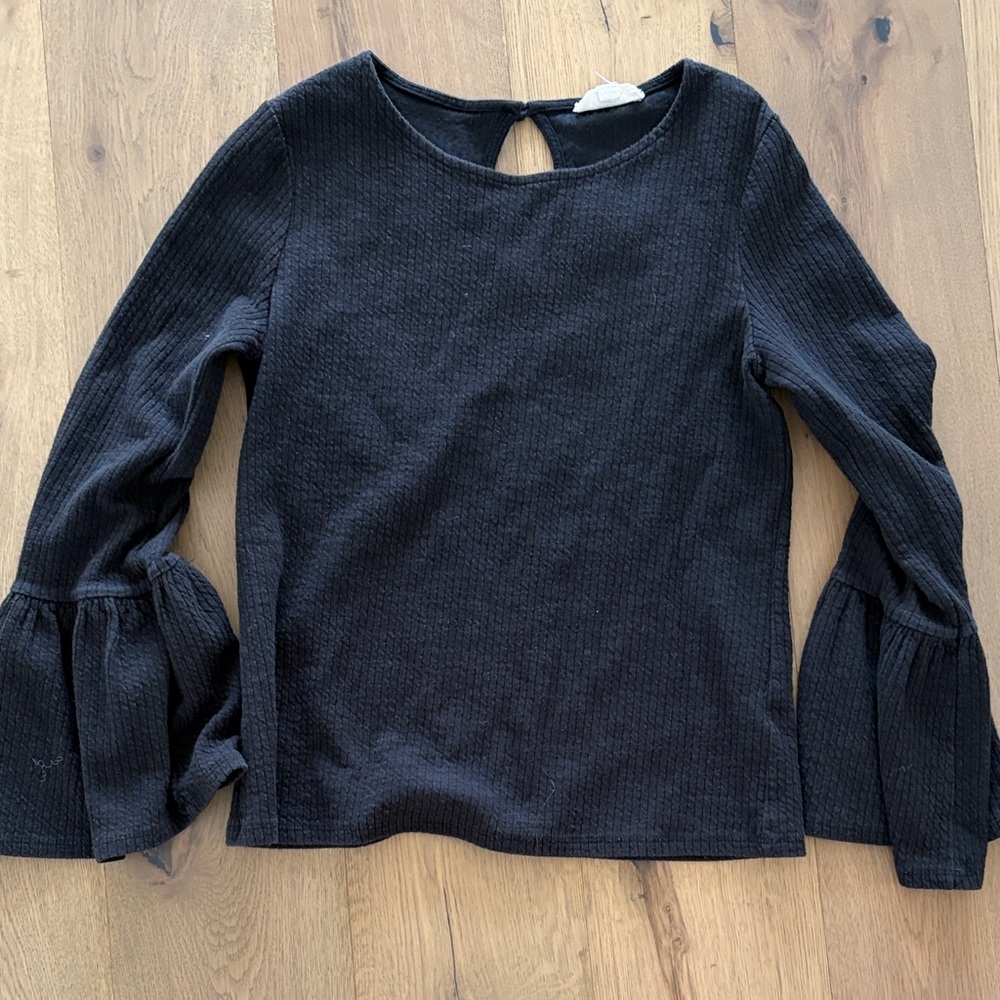 Anthropologie Black Long Sleeve Top with Flared Cuffs